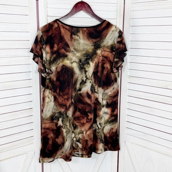 Dress Barn Tie Dye Flutter Sleeve Tunic Top Shirt Brown Black 1X - Picture 9 of 12